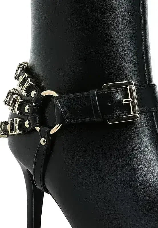 Buckle Harness Stiletto Boots - 3" Heel | Femstylo
