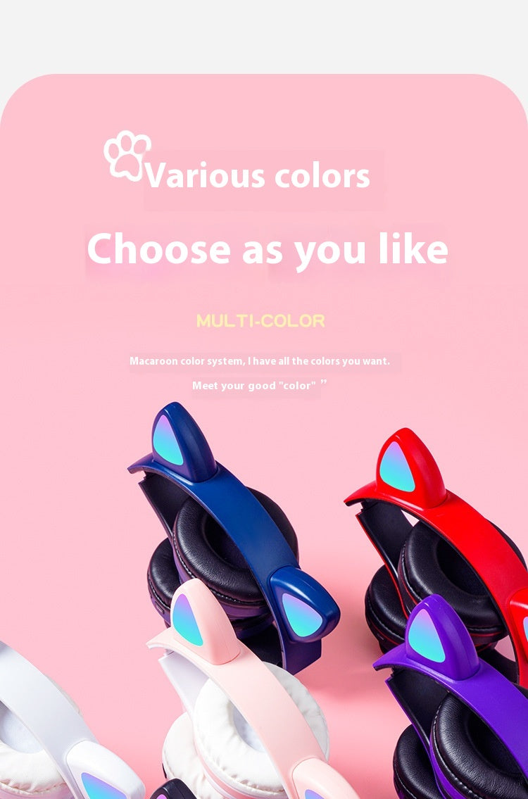 Interesting New Kids Headphones Wireless Bluetooth In Cat Ears Headphones Style With Noise Reduction Live Breathing Lights Glare and LED Lights