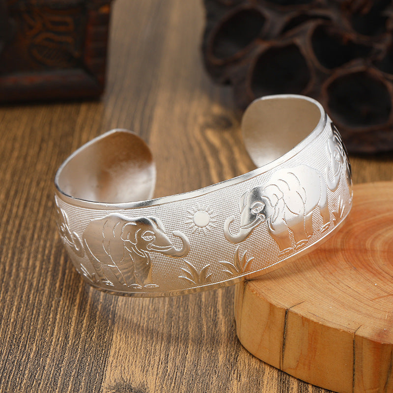 Big Elegant Luxury Amazing Classic Fashion Flower Metal Tibetan Indian Silver Vintage Retro Fashion Cuff Bracelet Bangle For Woman With Details of Animals