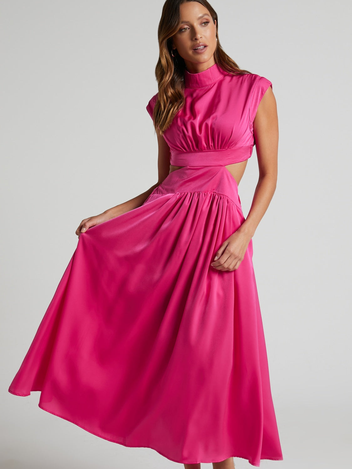 Modern Cutout Mock Neck Sleeveless Ruched Dress Elegant Dress For Women