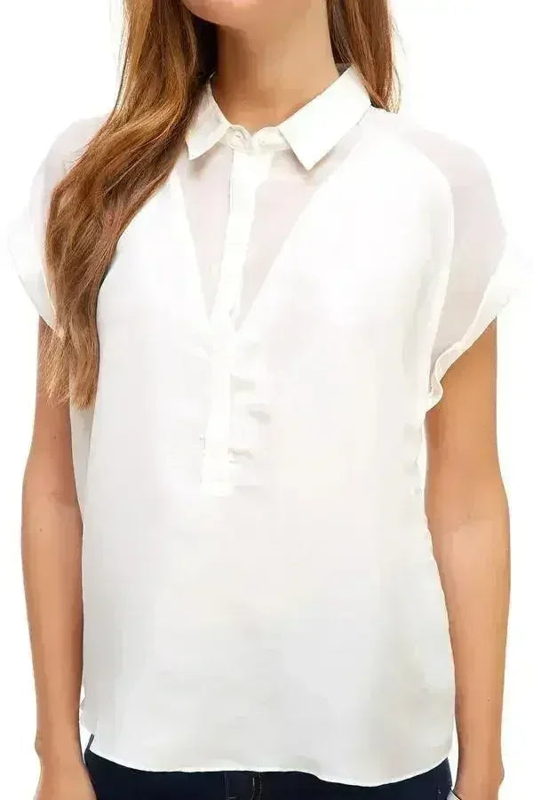 Rolled Sleeve Satin Blouse – Silk V-Neck Button-Up Tope | Femstylo