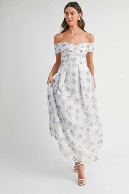 Floral Printed Off Shoulder Maxi Dress – Chic Off Shoulder Maxi Dress, Vibrant Floral Print, Beach Vacation Dress, Casual Summer Maxi Dress