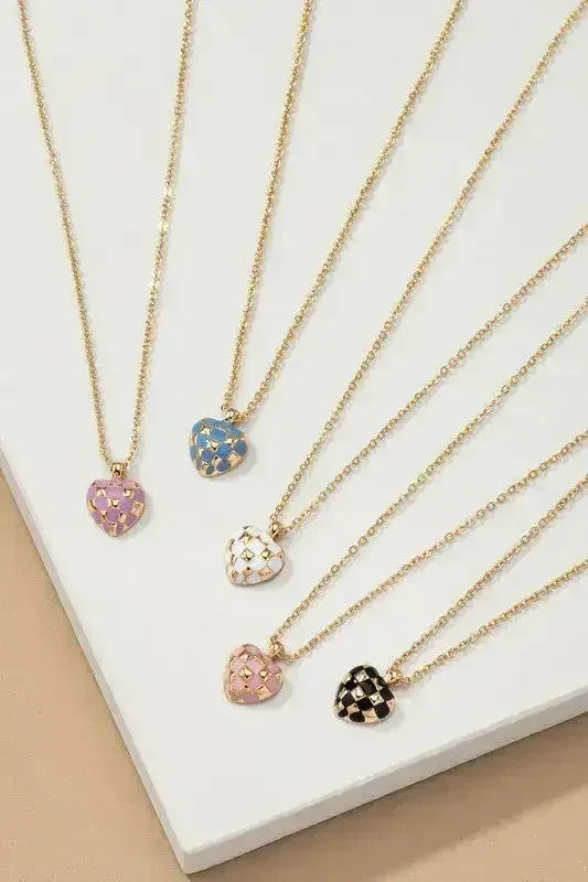 Checker Heart Pendant Necklace