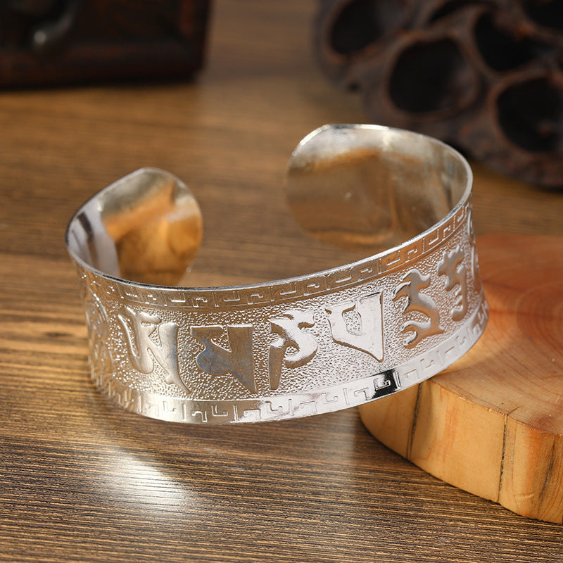Big Elegant Luxury Amazing Classic Fashion Flower Metal Tibetan Indian Silver Vintage Retro Fashion Cuff Bracelet Bangle For Woman With Details of Animals