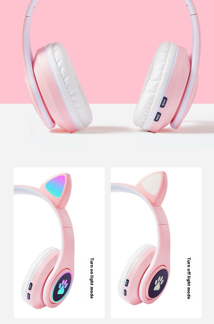 Interesting New Kids Headphones Wireless Bluetooth In Cat Ears Headphones Style With Noise Reduction Live Breathing Lights Glare and LED Lights