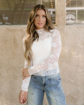 Sheer Floral Lace Top - White
