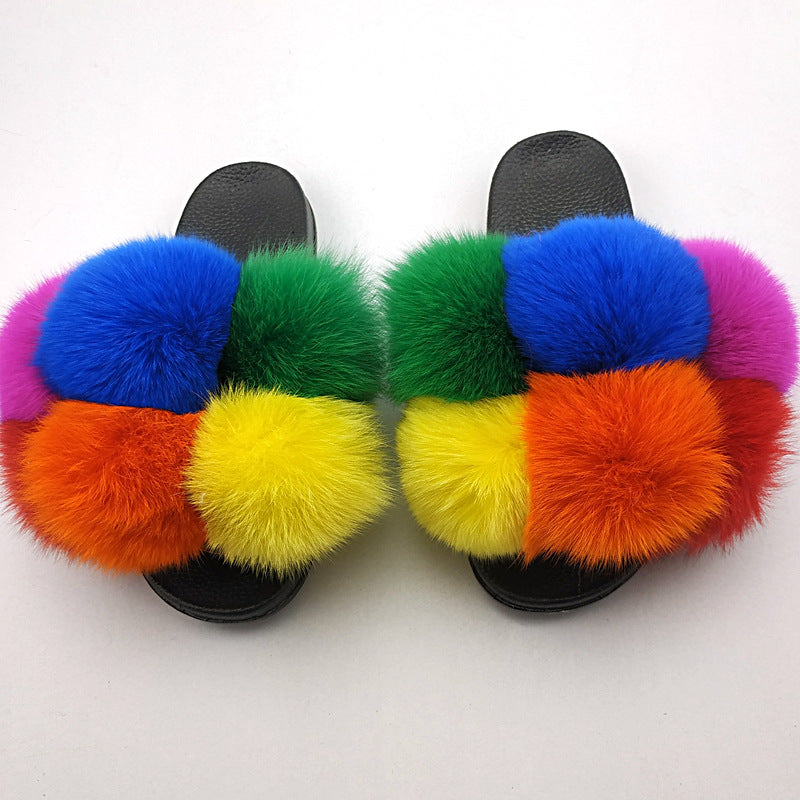 New SeasonSummer Women Slippers Faux Fur Slides For Women Fluffy Slippers House Shoes Woman Slippers Open Toe Fuzzy Fur Slippers Girls Fluffy House Slides Outdoor Indoor Slippers