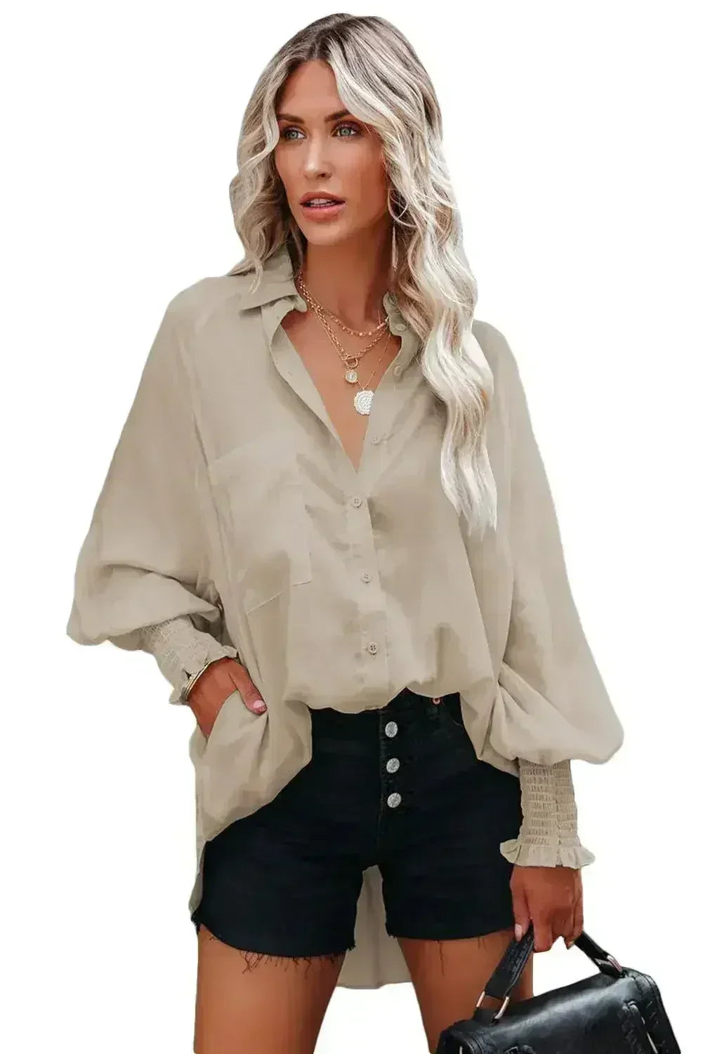 Spring And Autumn New Lapel Shirts Thin Mid Length Striped Casual Long