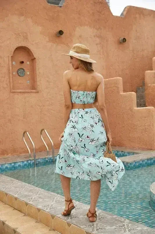 Women's Floral 2 Pcs Long Skirt Set