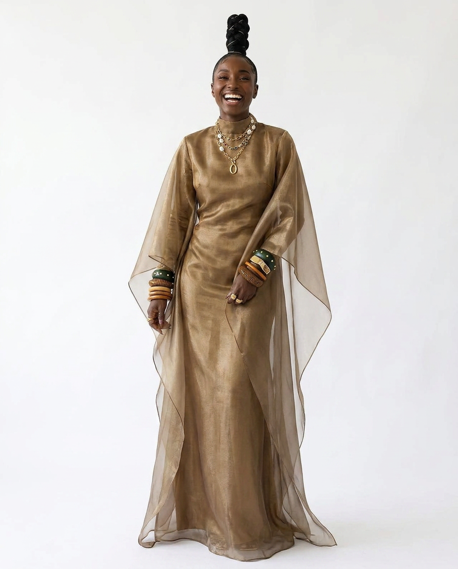 Radiant Sheer Metallic Maxi Dress