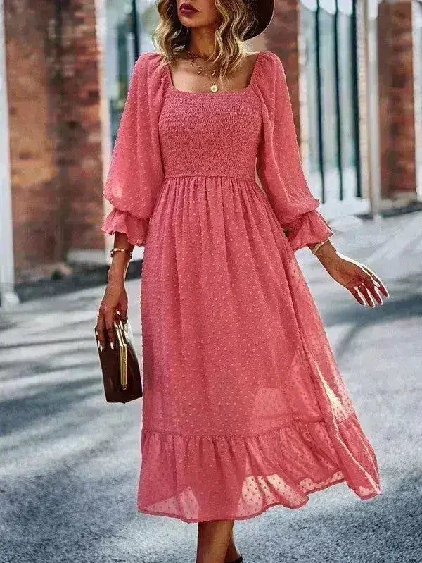 Smocked Long Sleeve Dot Dress – Flirty & Feminine Style
