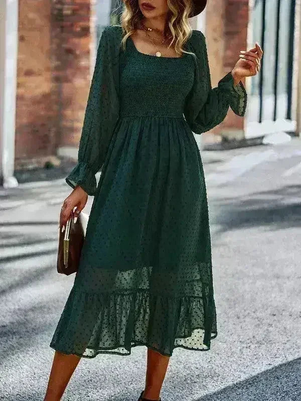 Smocked Long Sleeve Dot Dress – Flirty & Feminine Style
