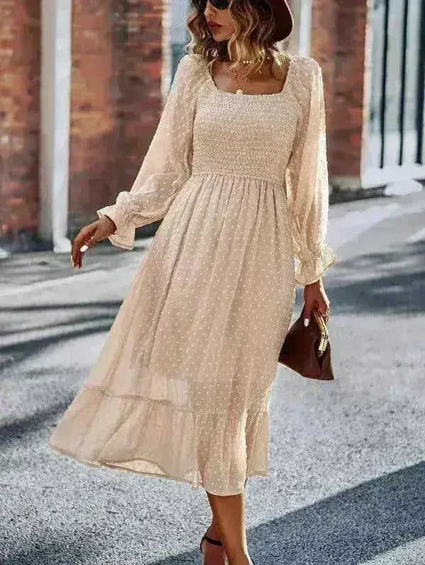 Smocked Long Sleeve Dot Dress – Flirty & Feminine Style