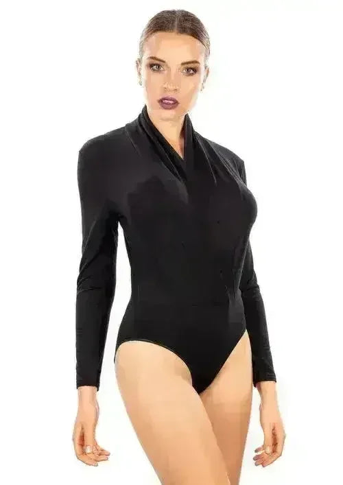 Italian Viscose Deep V-Neck Long Sleeve Bodysuit  - Femstylo