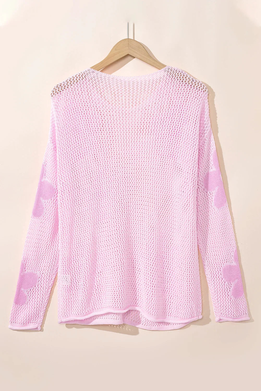 60s Flower Drop Shoulder Hollow Knit Top Light Grey -Femstylo