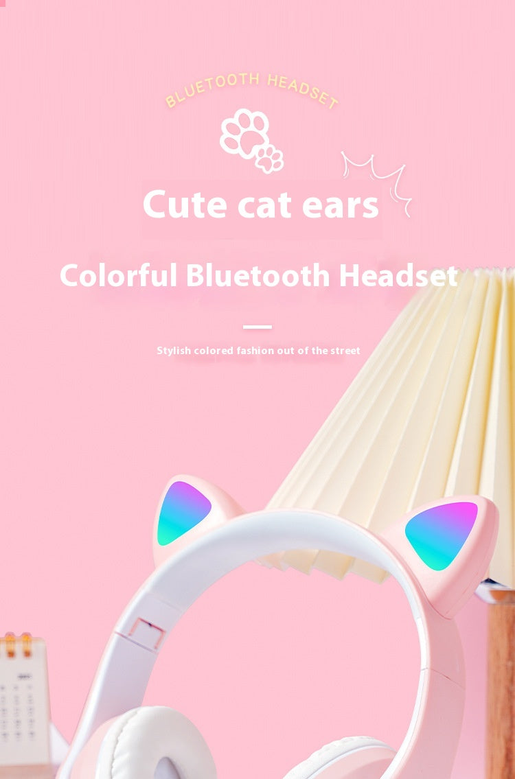 Interesting New Kids Headphones Wireless Bluetooth In Cat Ears Headphones Style With Noise Reduction Live Breathing Lights Glare and LED Lights