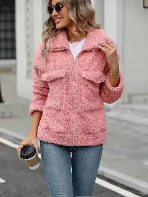 Zip Up Long Sleeve Plush Jacket