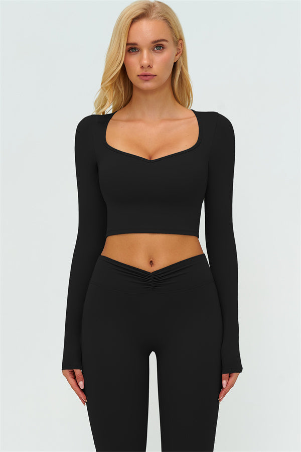 The Lushness Long Sleeve Crop Top Flared Leggings 2-Piece Set