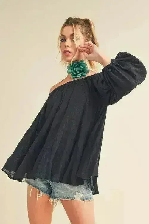 Off-Shoulder Balloon Sleeve Blouse - 100% Cotton Top | Femstylo