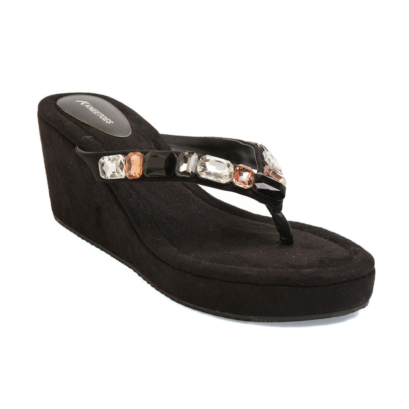 Crystelle - Black Thong Wedges