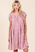 Lace Detail Ruffled Button Down Tiered Dress For Women – Romantic, Fluttering, Delicate, Feminine & Elegant Design