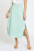Solid Side Slit Midi Skirt – Made in USA with High Slit