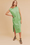 Side Slit Round Neck Sleeveless Midi Dress For Women Casual Chic with Side Slits for Modern Elegance