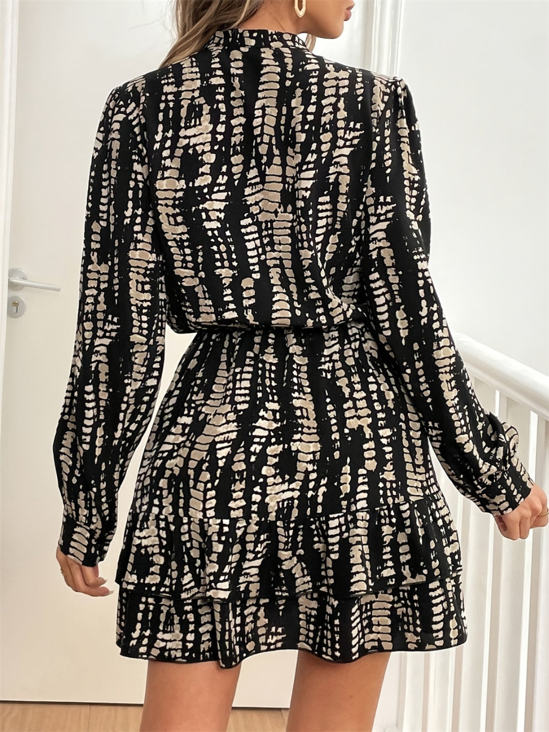 Dark Navy Printed Long Sleeve Mini Dress Elegant & Stylish Dress For Every Occasion