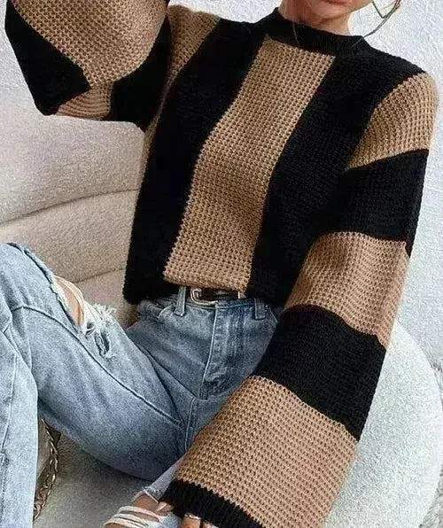 Color Block Bell Sleeve Sweater – Striped & Stylish