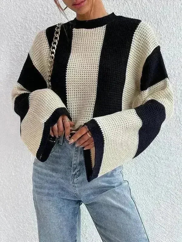Color Block Bell Sleeve Sweater – Striped & Stylish