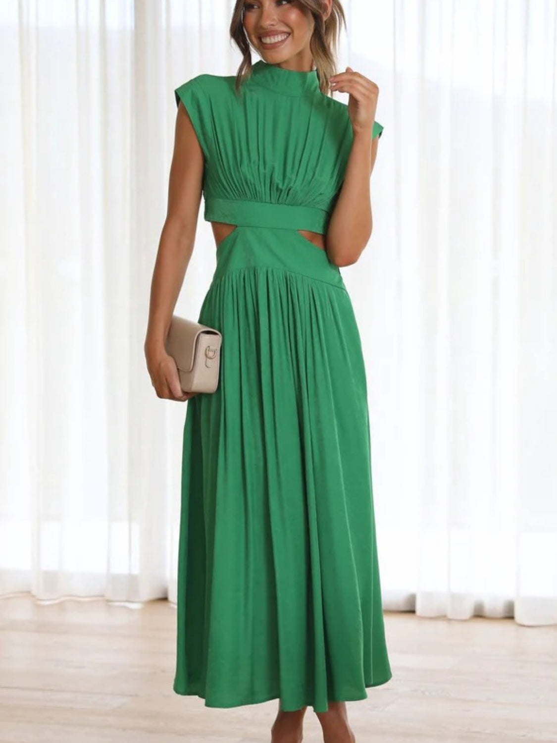 Modern Cutout Mock Neck Sleeveless Ruched Dress Elegant Dress For Women