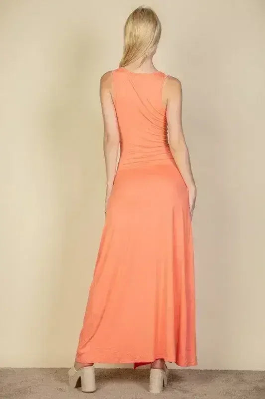 Plunge Neck Thigh Split Dress