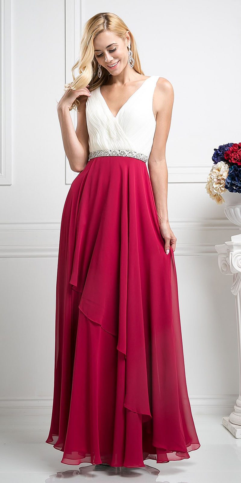 Cinderella Divine 1968 A-Line Chiffon Dress  Pleated V Neck