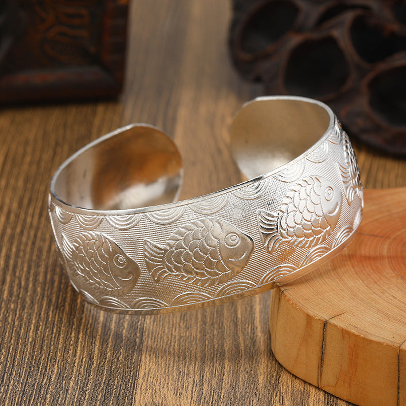 Big Elegant Luxury Amazing Classic Fashion Flower Metal Tibetan Indian Silver Vintage Retro Fashion Cuff Bracelet Bangle For Woman With Details of Animals