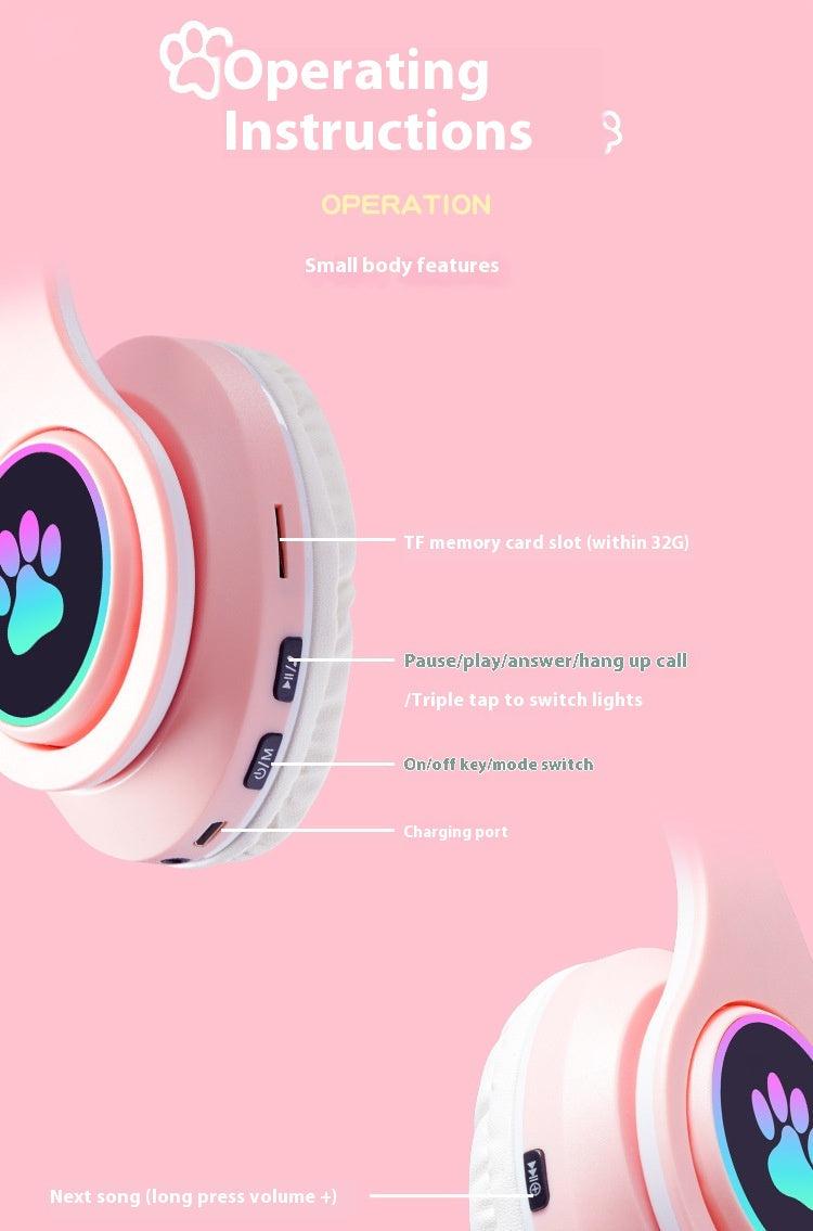 Interesting New Kids Headphones Wireless Bluetooth In Cat Ears Headphones Style With Noise Reduction Live Breathing Lights Glare and LED Lights
