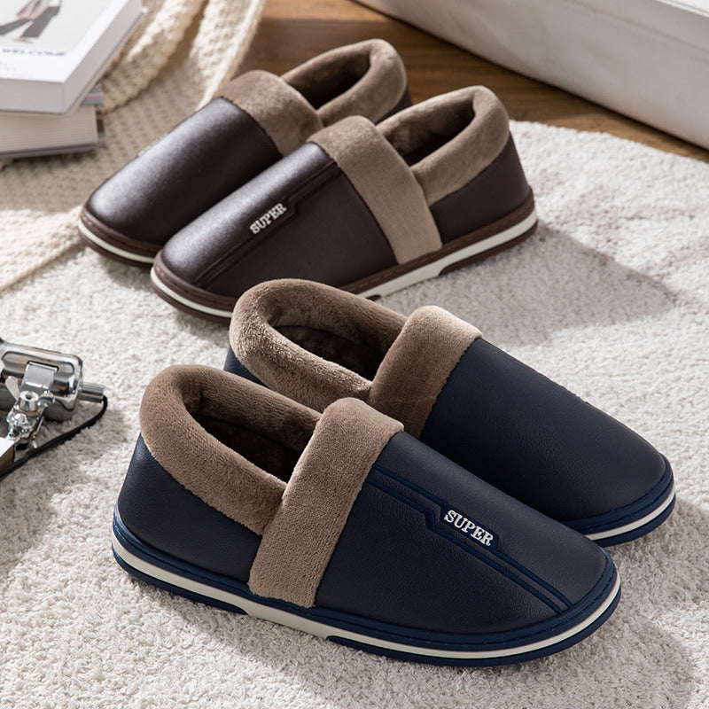 Waterproof Indoor Shoes Womans Mens Winter Home Slippers Faux Leather Warm Plush House Floor Slipper Anti-slip Footwear Women's Cozy Memory Foam Slippers With Warm Plush Fur Lining