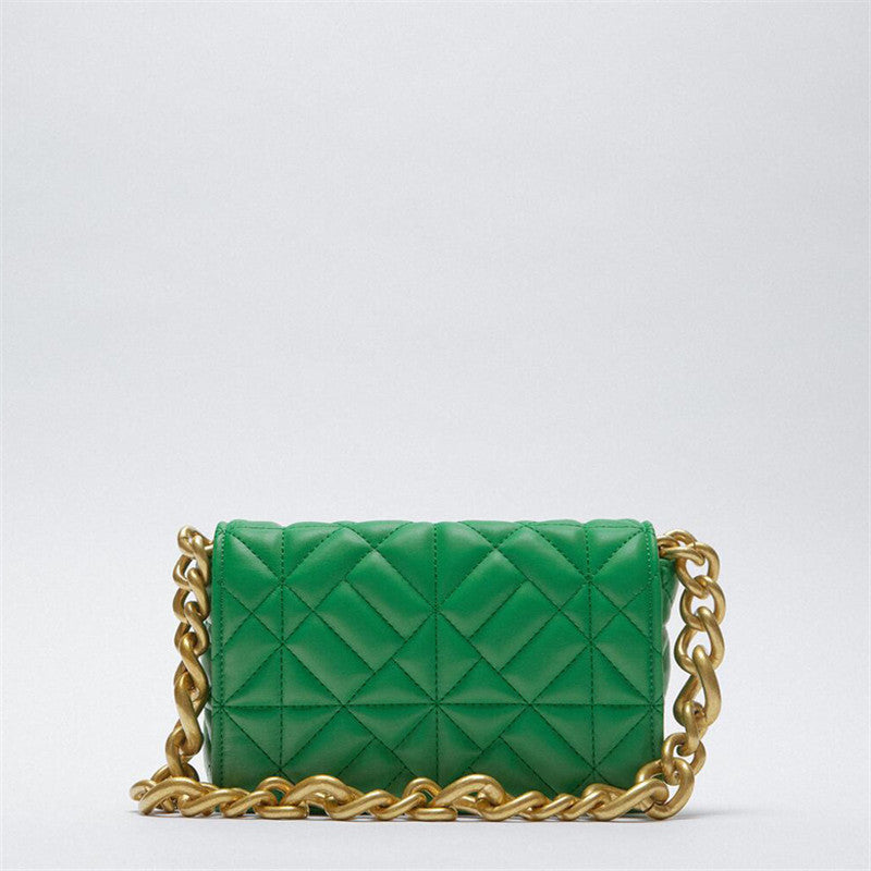 New Adorable Women's Handbag Green Small Flap Shoulder Bag In Thick Metal Chain Women's Clutch Bags Luxury  Ladies Shoulder Purse