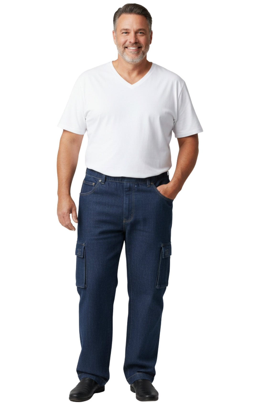 Men's Pull-On Jeans with Double Cargo Pockets — Lightweight Easy Fit