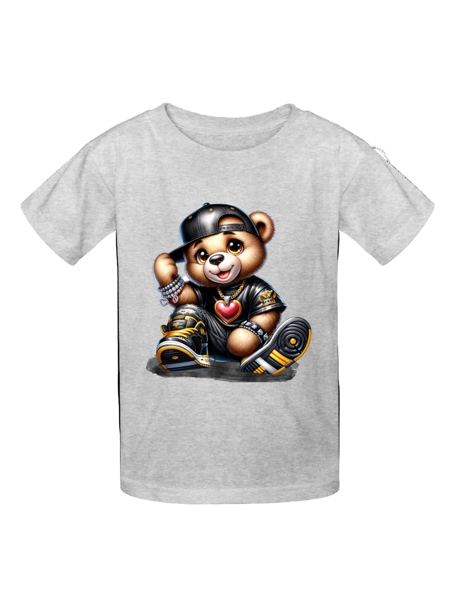 Boys Black Hat Teddy Bear Short Sleeve T-Shirt