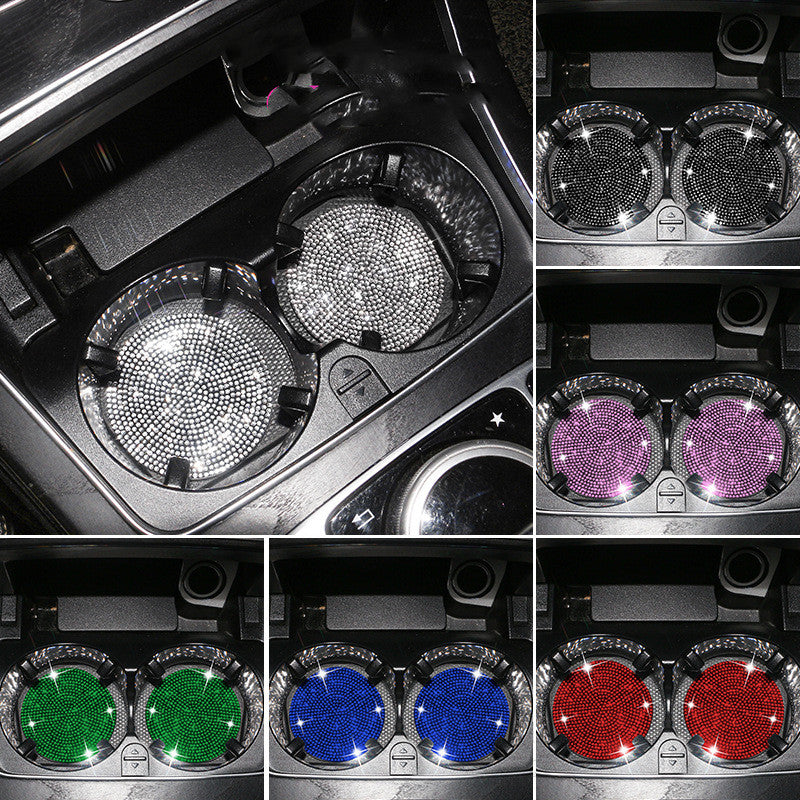 2PCS Diamond Car Coaster Water Cup Slot Non-Slip Mat Silica Gel Pad Bling Car Coasters Silicone Crystal Car Cup Holder Mat Car Gadget Universal Bling Car Cup Mat Holder Insert Crystal Rhinestone Vehicle Cup Coaster Bling Car Accessories for Woman