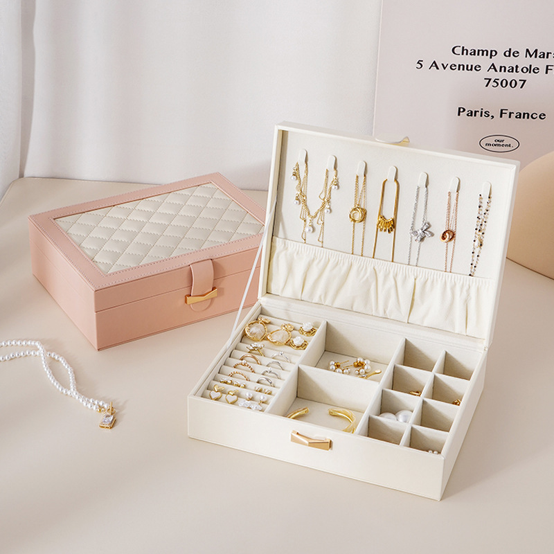 Diamond lattice leather color matching jewelry box