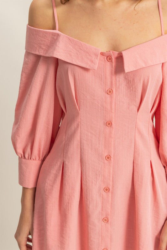 Button Down Spaghetti Strap Mini Dress with Pockets-Elegant, Chic Summer Dress with Feminine Spaghetti Straps, Functional Pockets, and Button Down Front for Effortless Style