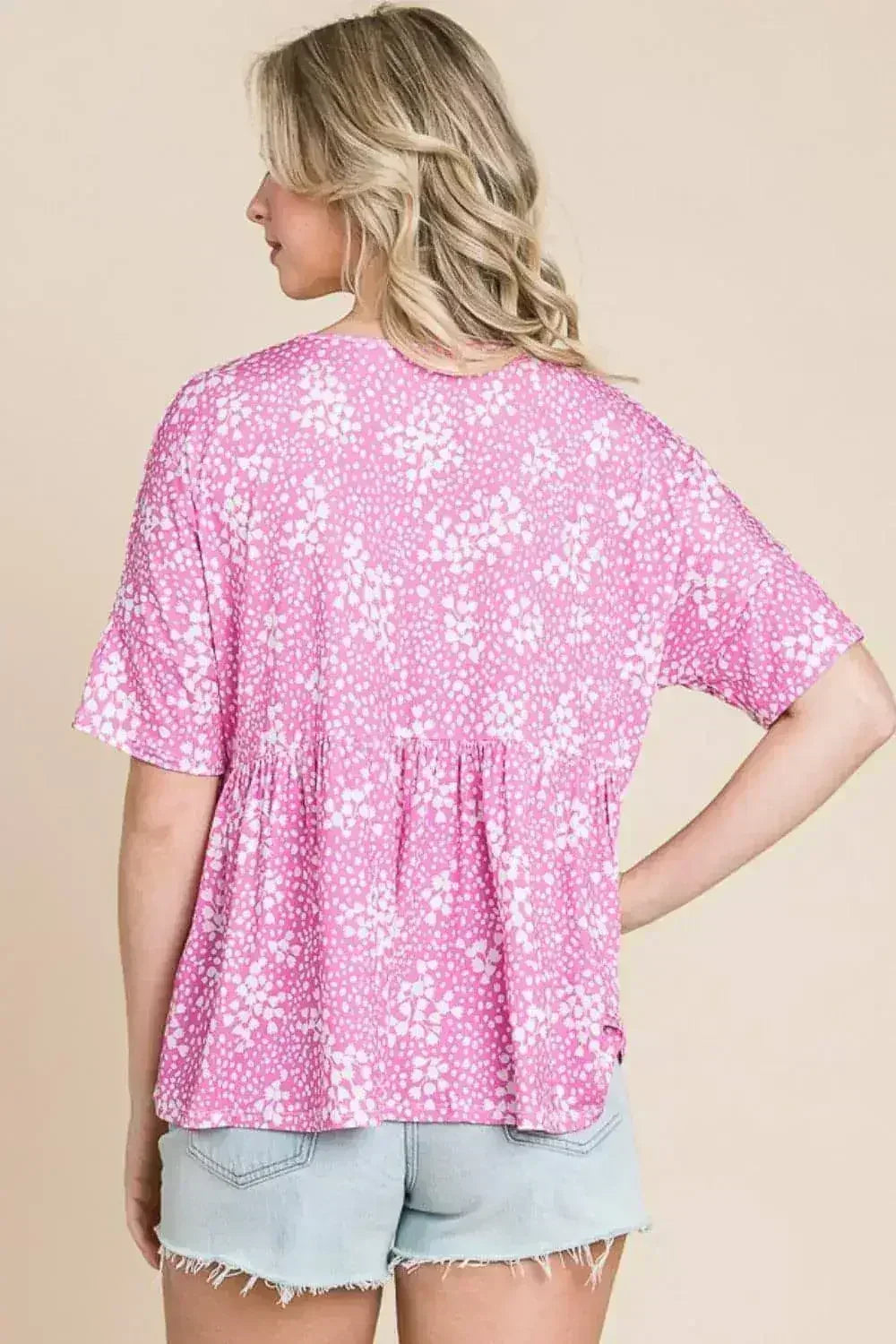 Floral Peplum Blouse - Round Neck Women's Top | Femstylo