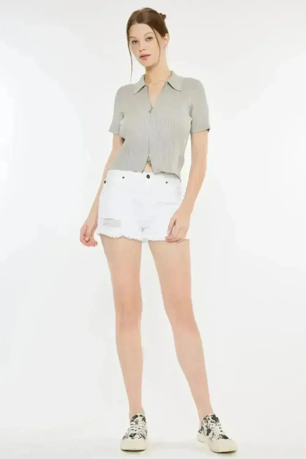 Kancan Raw Hem Distressed Denim Shorts - Vintage Wash Style | Femstylo