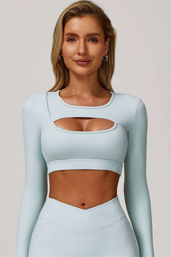 The Lavish Long Sleeve Cut-out Crop Top Flared Leggings 2-Piece Set