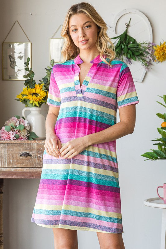 Colorful Full Size Striped Short Sleeve Mini Tee Dress Plus Size Casual Essential Summer Dress