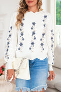 White Floral Embroidered Scallop Hem Cropped Sweater