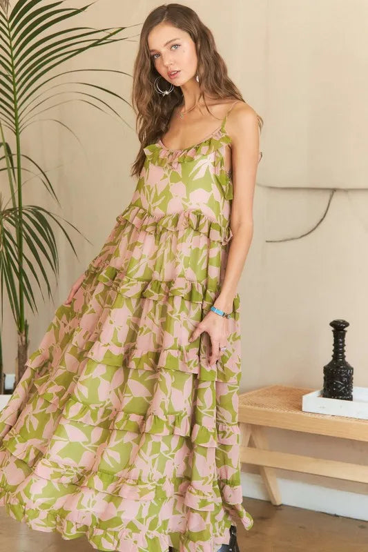 Ruffled Tiered Scoop Neck Cami Summer Dress – Flirty Ruffled Cami Dress with Scoop Neck & Tiered Details