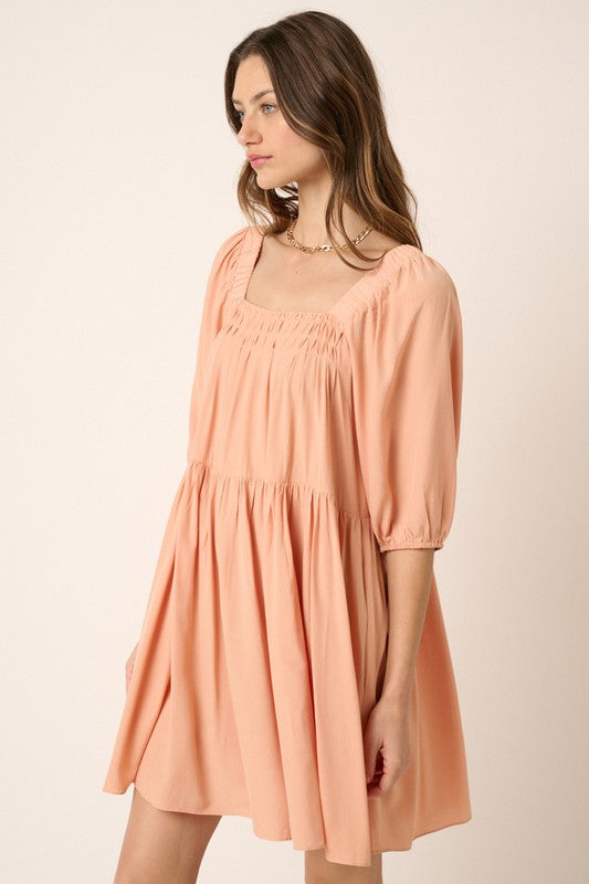 Pintuck Detail Tie Back Mini Dress For Women – Chic and Trendy Mini Dress with Playful Tie Back and Textured Pintuck Design