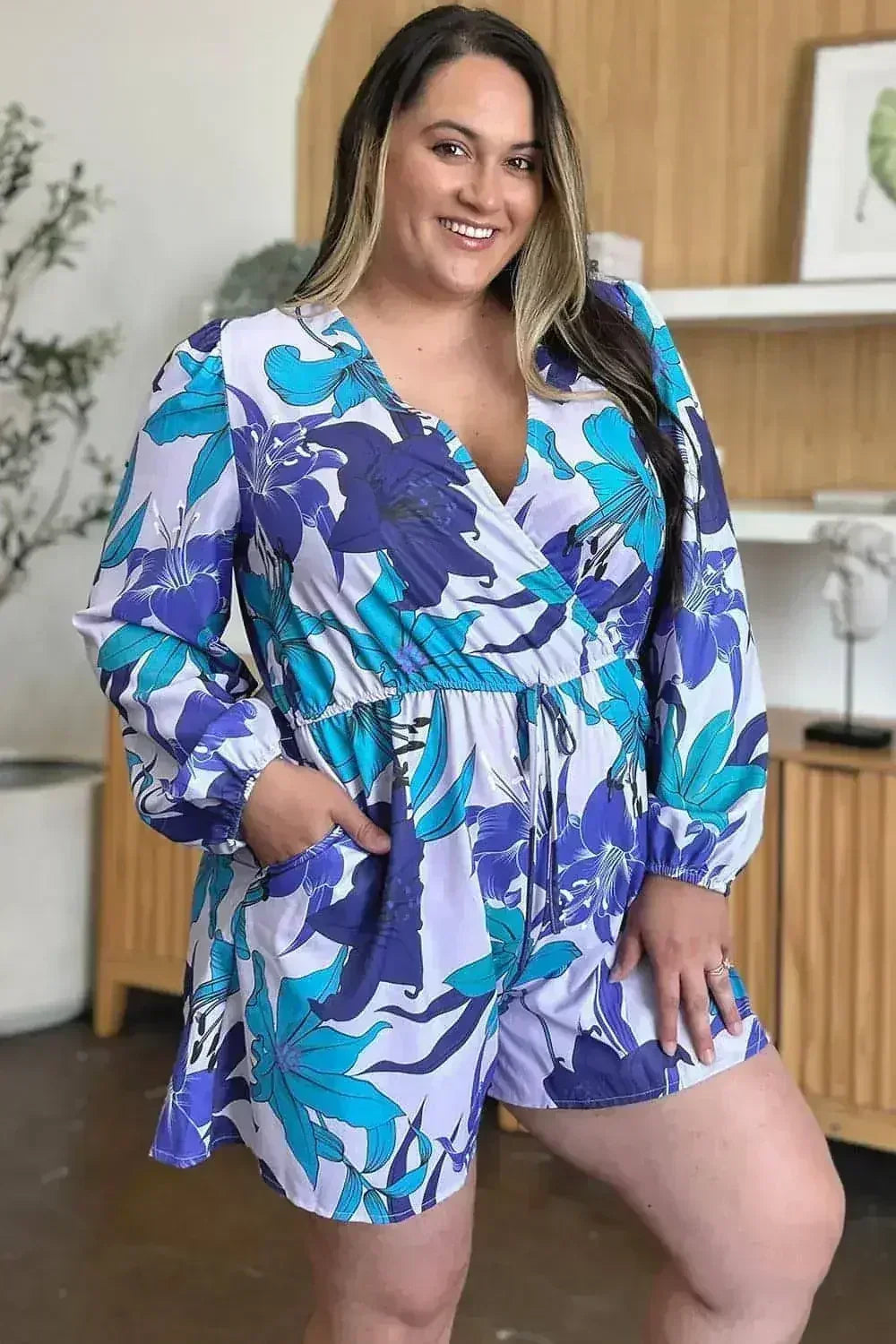 Floral Long Sleeve Romper with Pockets - S-3XL | Femstylo